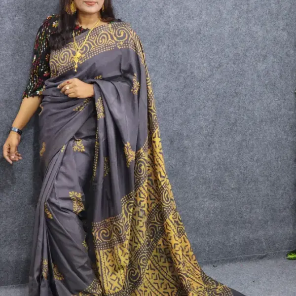Batik Silk Saree Black Coluor