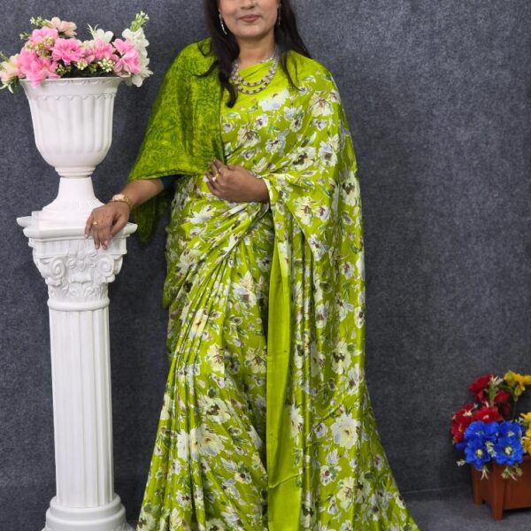 Light Green Digital Print Silk Saree