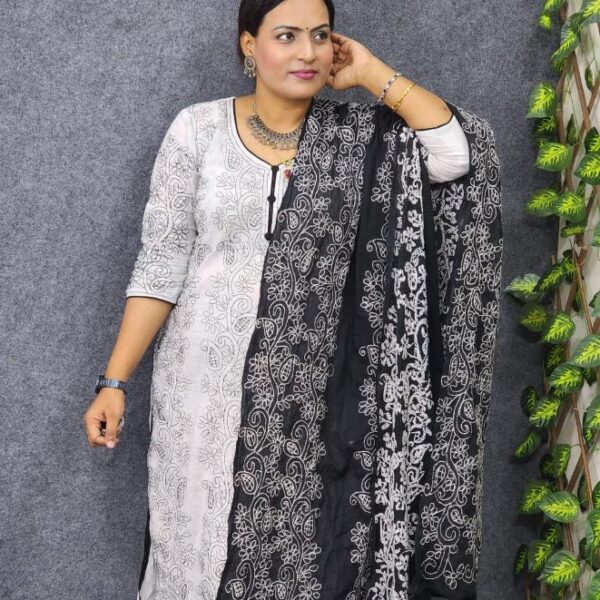Exclusive Lucknow Work Unstitch Dress -Black And White