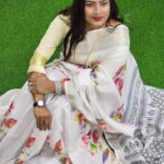 Elegant White Silk Digital Print Saree with Golden Border-AR Unique