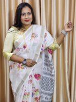Elegant White Silk Digital Print Saree with Golden Border-AR Unique - Image 3