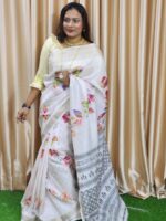 Elegant White Silk Digital Print Saree with Golden Border-AR Unique - Image 2