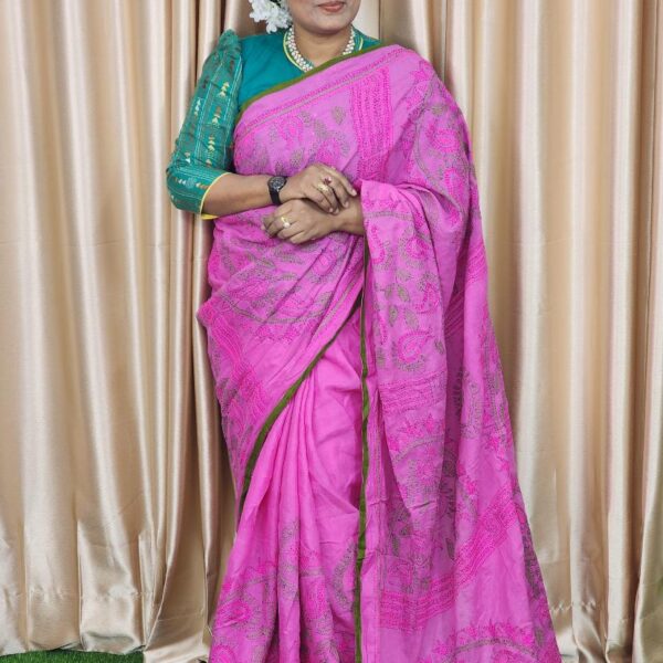 Deep Pink Suti Saree Hater Kajer