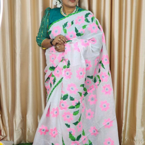 Hater Kajer Suti Saree-White