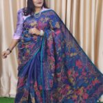 Nil Color Hater Kajer Suti Saree-For Women