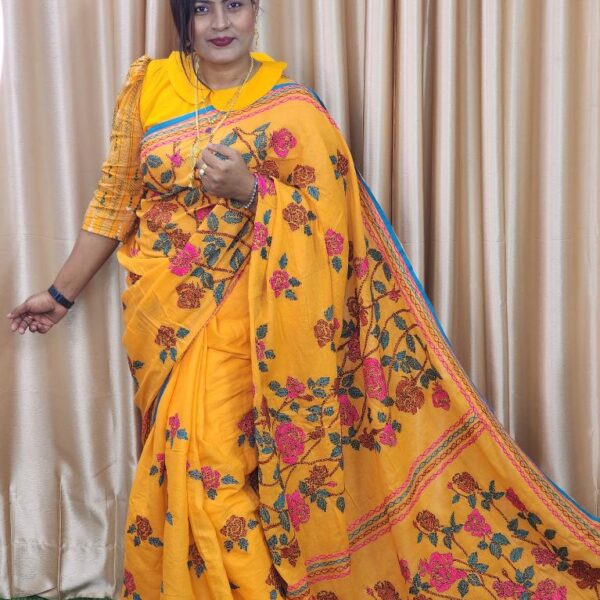 Hater Kajer Suti Saree Orenge