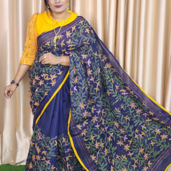 Nevy Blue Hater Kajer Suti Saree