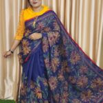 kantha Work Cotton Saree For Women-Blue