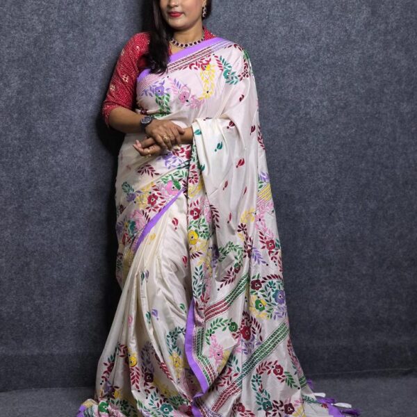 Pearl White Elegant Silk Saree For Women