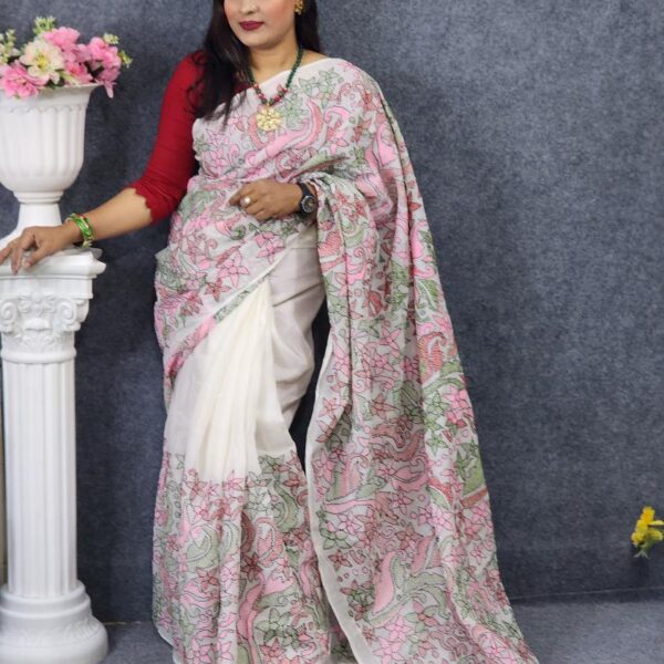Cotton Havey Work White Saree