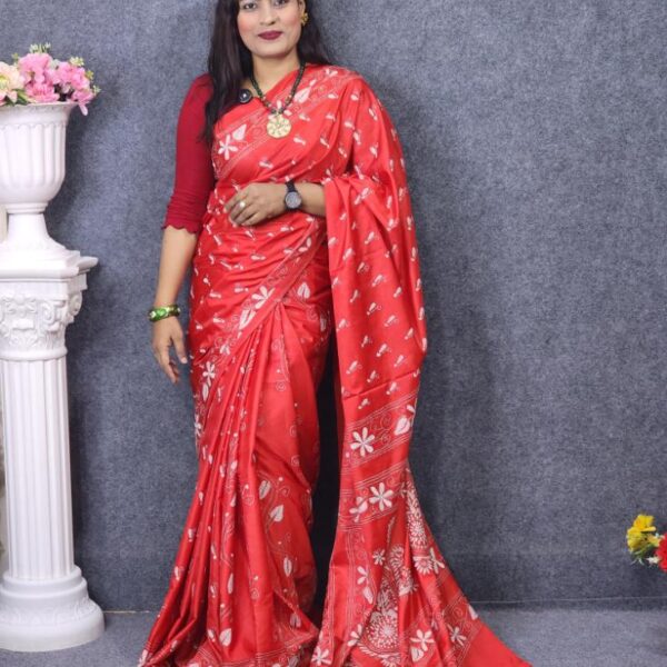 Silk Hater Kajer Red Color Saree