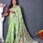 Green Hand Embroidery  Silk Saree Design
