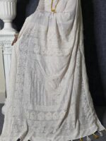 Pure White Georgette Lucknow Saree - Image 4