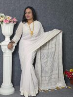Pure White Georgette Lucknow Saree