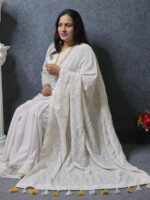 Pure White Georgette Lucknow Saree - Image 3