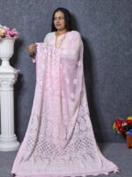 Baby Pink Georgette Lucknow Saree - Image 2