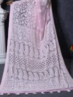 Baby Pink Georgette Lucknow Saree - Image 3