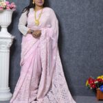 Baby Pink Georgette Lucknow Saree