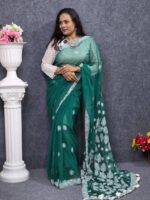 Green Georgette Saree Lucknow Stitch