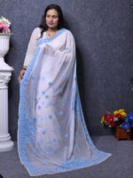 White Hand Embroidery Georgette Saree - Image 3