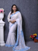 White Hand Embroidery Georgette Saree