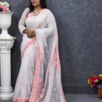 White Georgette Saree - For Women
