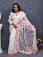 White Georgette Saree - For Women - Image 3