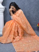 Designer Moslin Saree With Hand Work-For Ledis - Image 3