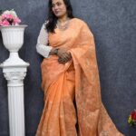 Designer Moslin Saree With Hand Work-For Ledis