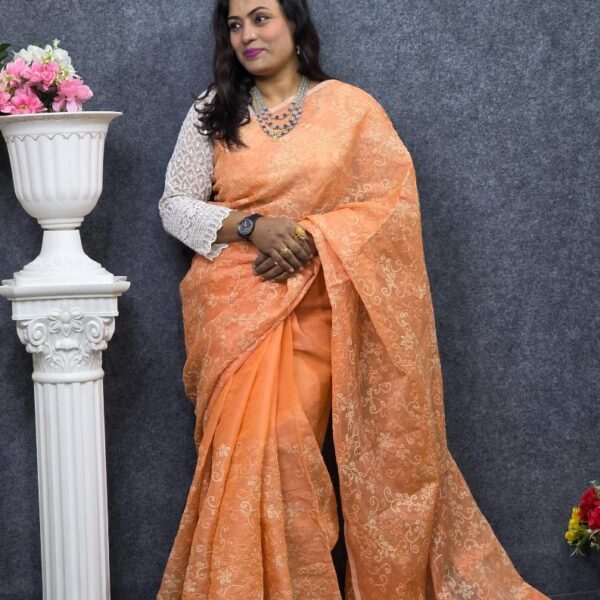 Designer Moslin Saree With Hand Work-For Ledis