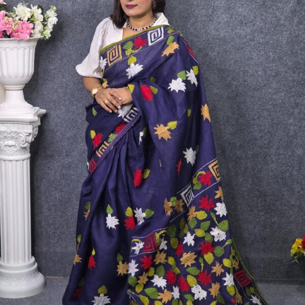 Blue Hand Work Cotton Trendy Saree