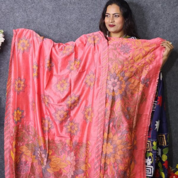 Unstitch Dress On Kantha Work Tossor Silk