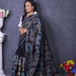 Black Hand Work Cotton Saree For Women