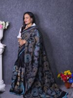 Black Hand Work Cotton Saree For Women