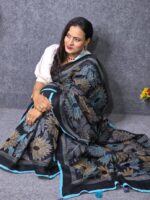 Black Hand Work Cotton Saree For Women - Image 2