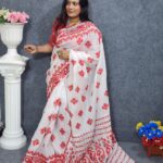 Cotton Hand Embroidery White Saree