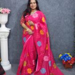 Magenta Pink Cotton Saree With Gujrati Work