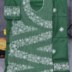 Deep Green Floral Hand-Embroidery Cotton For Women