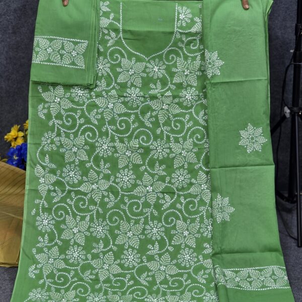 Soft Cotton Green Floral Hand Print Three Piece