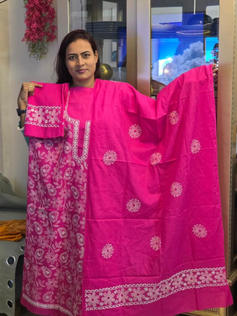 Magenta colour unstitched dress