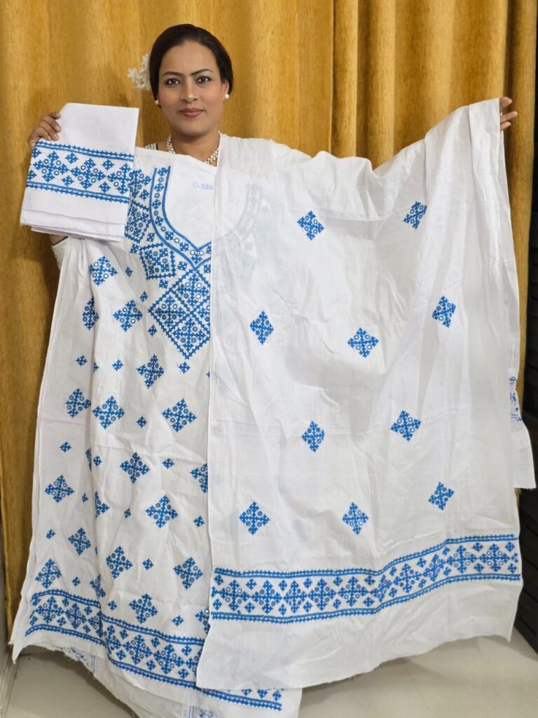 White colour Gujarati unstitched dress