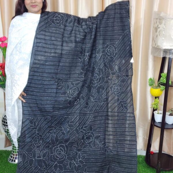 Black Rose Hand Embroidery Dupatta