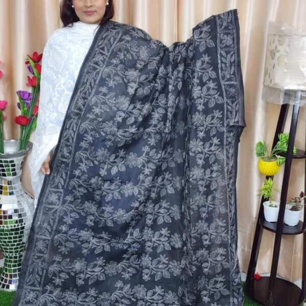 Black floral hand embroidery dupatta